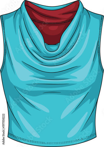 Women sleeveless cowl neck top vector illustration, draped blouse apparel mockup template fashion clothing design stylish casual garment