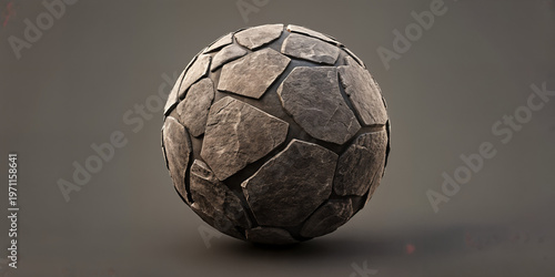 Stone Sphere with Cracked Surface Texture on Neutral Background