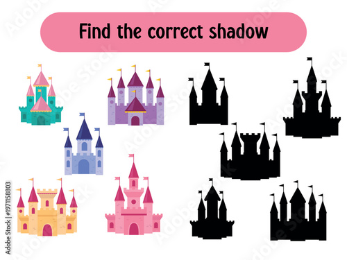Find the correct shadow game for kids castle educational worksheet