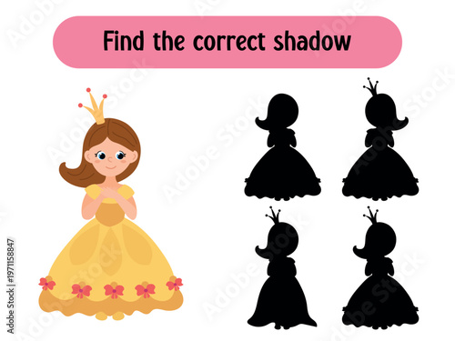 Find the correct shadow game for kids princess educational worksheet