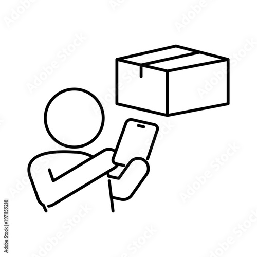 スマートフォンで宅配物の追跡をしている人の線画アイコン