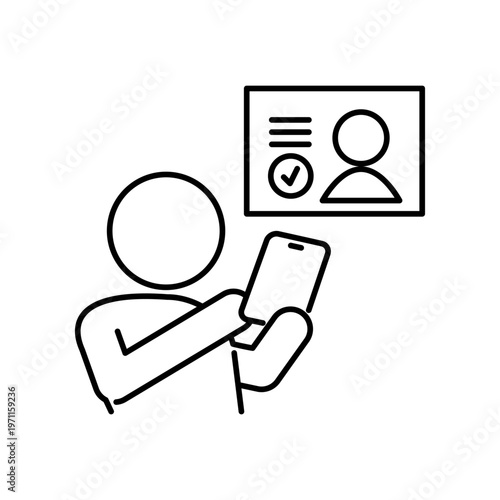 スマートフォンでプロフィールを登録している人の線画アイコン