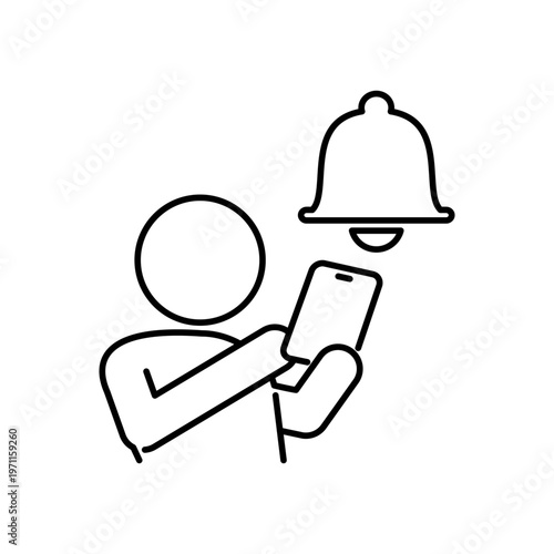 スマートフォンで通知を確認している人の線画アイコン