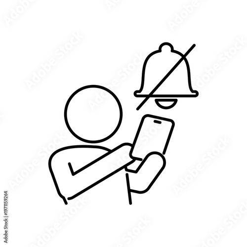 スマートフォンの通知をオフにしている人の線画アイコン