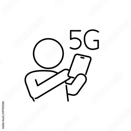 スマートフォンを5G接続している人の線画アイコン