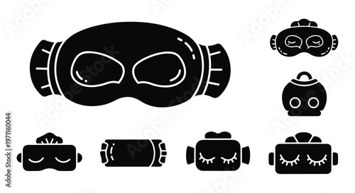 Set of 7 Black Sleep Mask Vector Icons