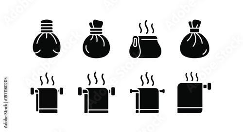 Set of 8 Spa Treatment and Hot Towel Icons Vector