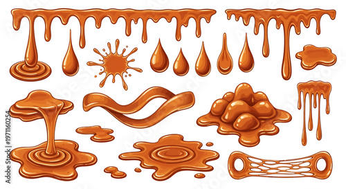 Various melted chocolate drips and splatters on a surface.