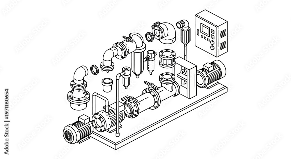 Naklejka premium technical industrial machine component assembly line diagram