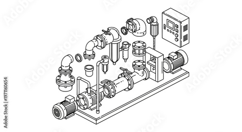 technical industrial machine component assembly line diagram