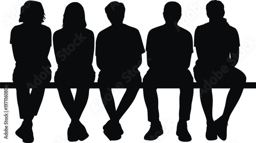 People sitting on bench silhouette group of men and women back view for lifestyle, waiting and social concept design