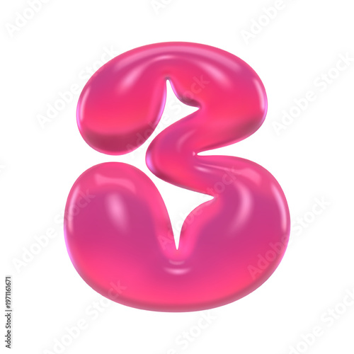 Glossy pink gummy bubble number 3 three