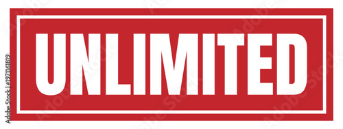 Unlimited stamp red rectangular rubber seal icon for business marketing concept, isolated sign for creative advertising projects.