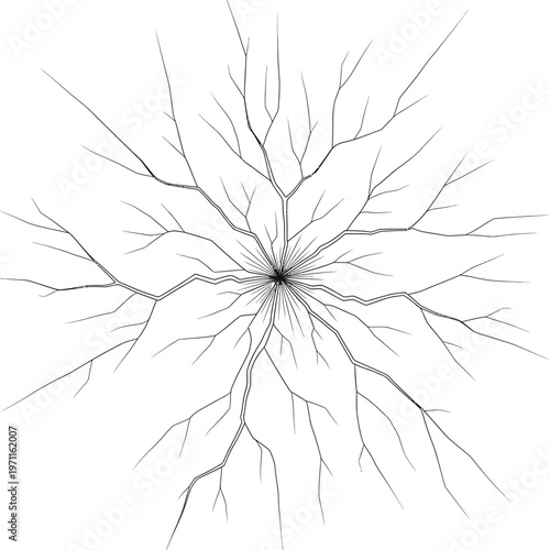 A clean line art illustration of a wall with a spreading crack damage effect.