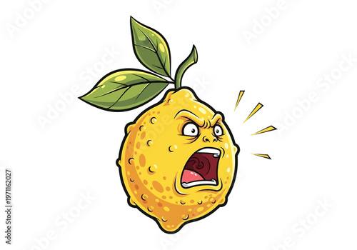 A cartoon wild lemon character shouts angrily on a white background.