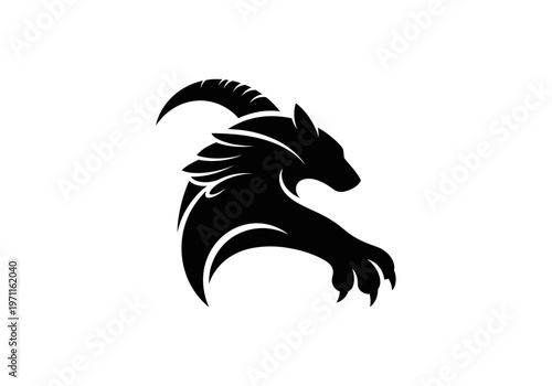 A bold black abstract animal illustration depicts fluid curves merging into a unique silhouette.