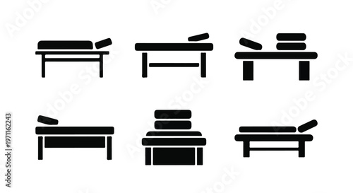 Set of 6 Black Spa Massage Bed Icons Vector