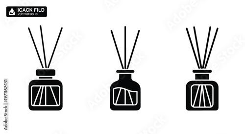 Set of 3 Black Diffuser Bottle Vector Icons