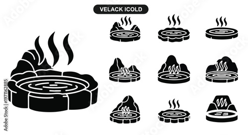Set of 9 Hot Spring and Onsen Icons Vector