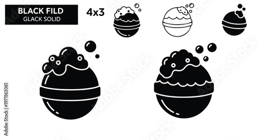 Set of 4 Black Bath Bomb Vector Icons with Bubbles