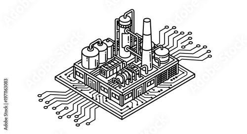 Industrial machine equipment illustration with pipes and cylinders