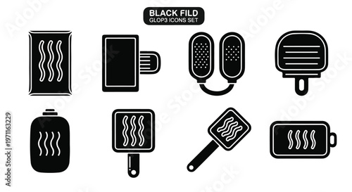 Set of 8 Black Silhouette Hot Water Bottle Vector Icons