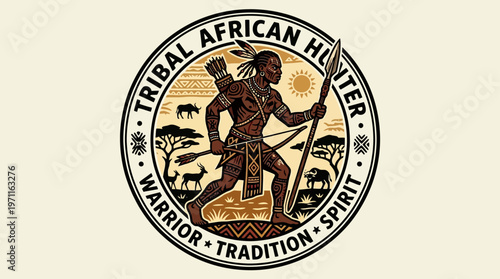 african tribal hunter warrior with spear vector illustration