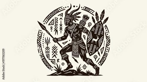 tribal african man hunting traditional culture vector illustration