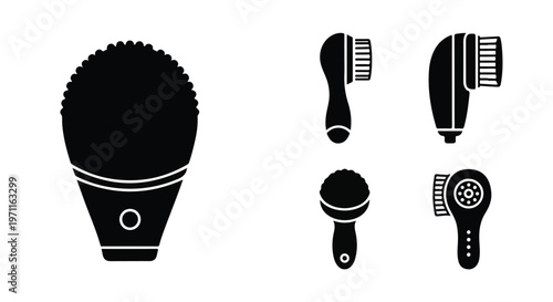Set of 5 Black Facial Cleansing Brush Vector Icons