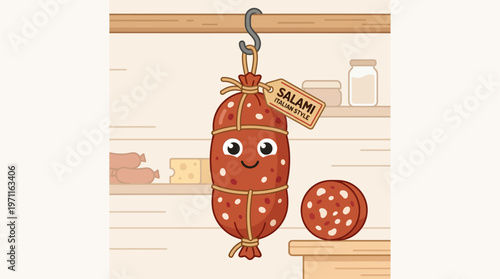 Vector Illustration of Cartoon Salami Character for Food Branding and Fun Packaging Design