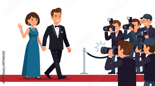 Elegant Vector Illustration of Celebrity on Red Carpet for Glamorous Event Branding and Fashion Design