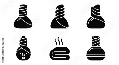 Set of 6 Black Spa Treatment Icons Vector