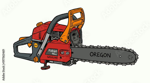 gas chainsaw machine industrial cutting tool vector illustration