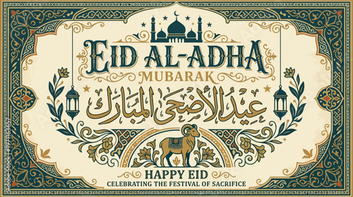 eid al adha arabic typography islamic celebration vector