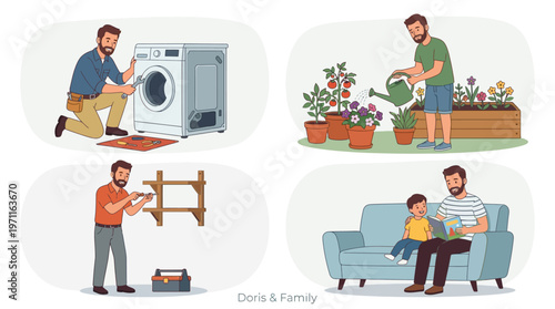 man fixing equipment home repair maintenance vector illustration