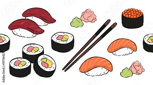 japanese sushi food illustration asian cuisine vector design
