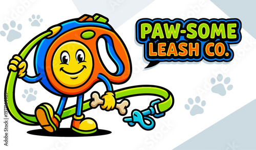Cartoon dog leash character smiling.