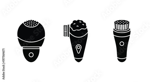 Set of 3 Black Facial Cleansing Brush Vector Icons