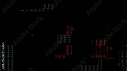 Abstract dark digital glitch overlay texture with red pixelated scanline blocks on a black background.