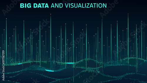 Abstract data visualization with glowing lines and a dark blue background