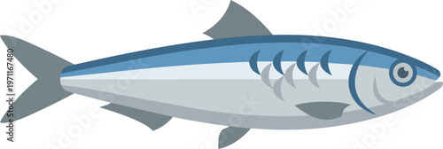 Blue and white fish illustration.