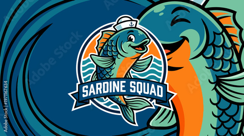 Sardine Squad Fish Logo Design.