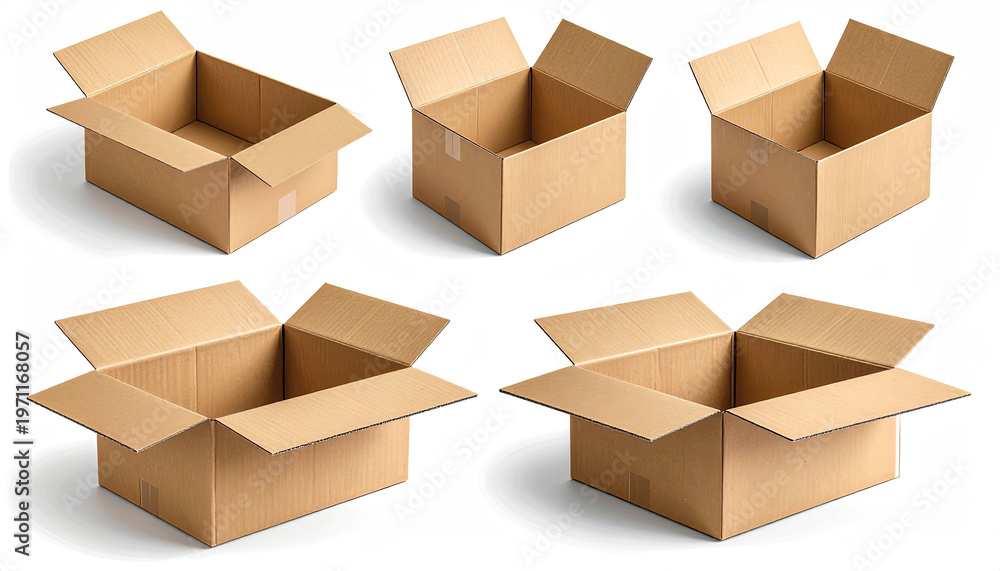 Fototapeta premium Collage of Many Brown Cardboard Boxes in Various Orientations