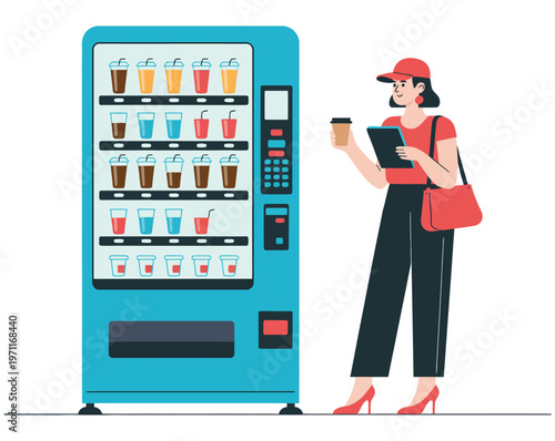 Woman buying drink from vending machine