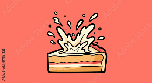 A colorful illustration of a cake slice with cream splashing on top, evoking a sense of joy and celebration.