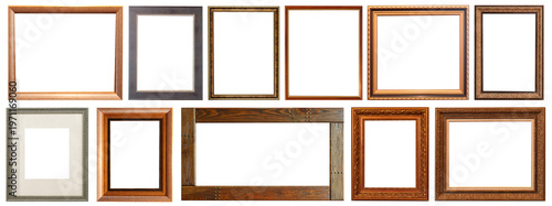 frames set painting isolated on white background gold silver