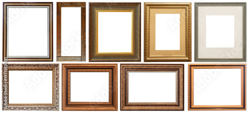 picture frames isolated on white background antique carved gold