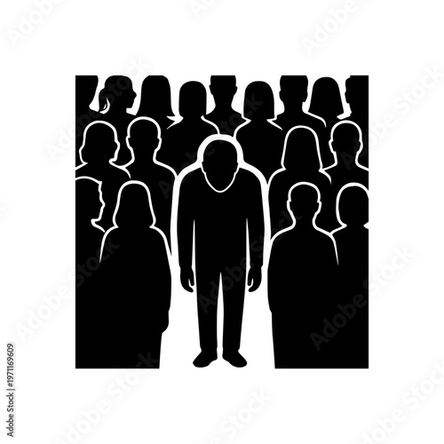 Depressed man feeling lonely among a crowd