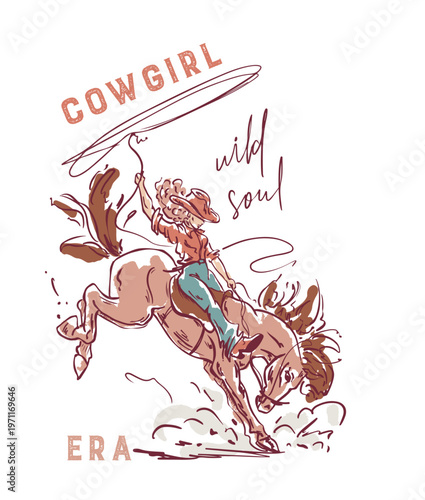 Cowgirl riding bucking horse