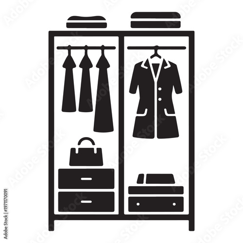 Minimal Wardrobe Closet with Clothes and Storage Drawers